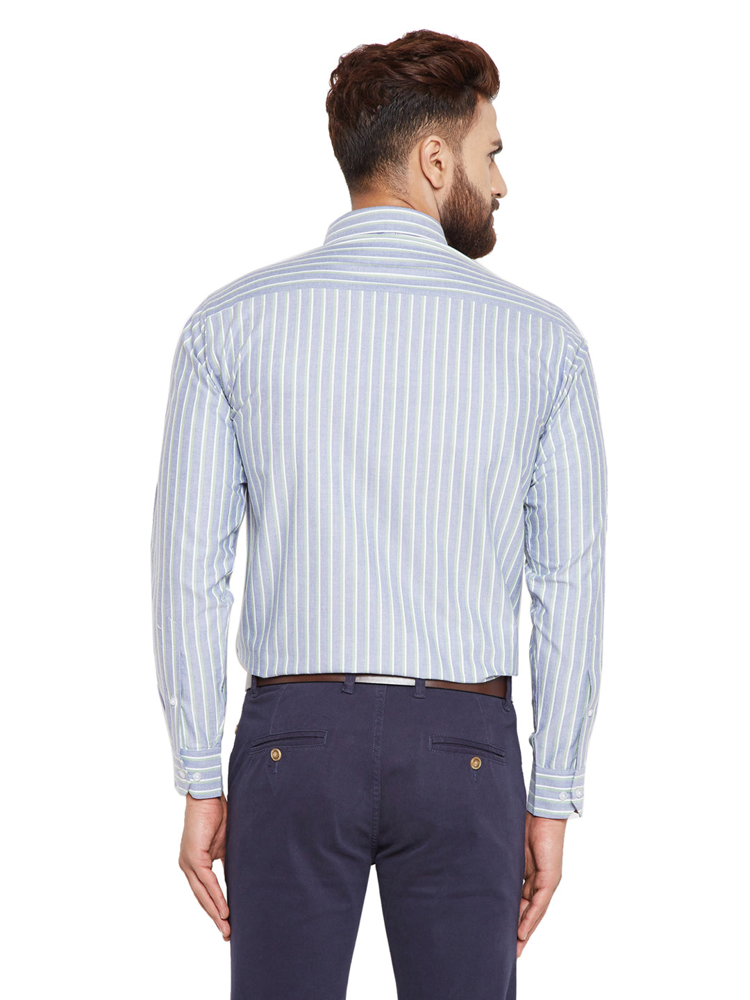 Men  Blue Stripes Slim Fit Pure Cotton Formal Shirt