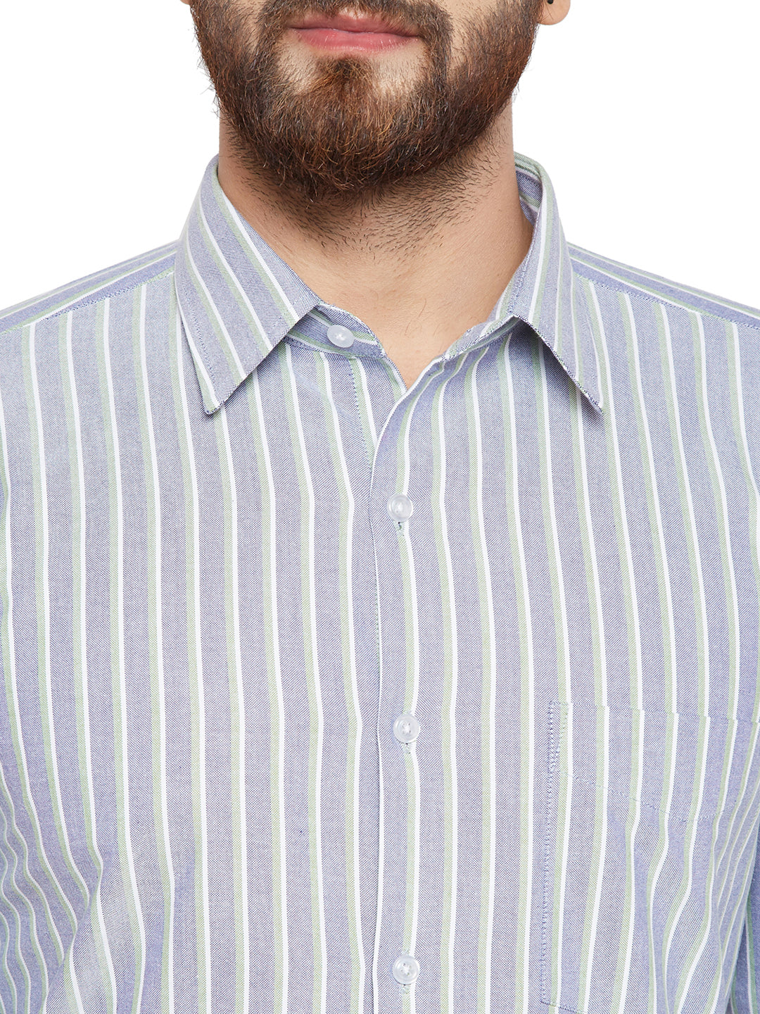 Men  Blue Stripes Slim Fit Pure Cotton Formal Shirt