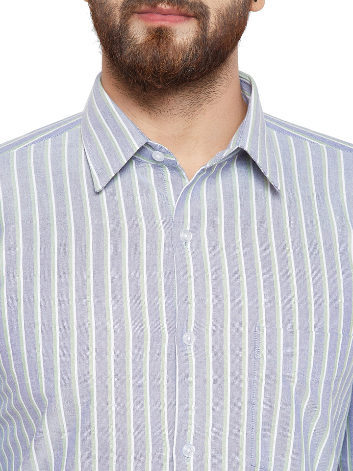 Men  Blue Stripes Slim Fit Pure Cotton Formal Shirt