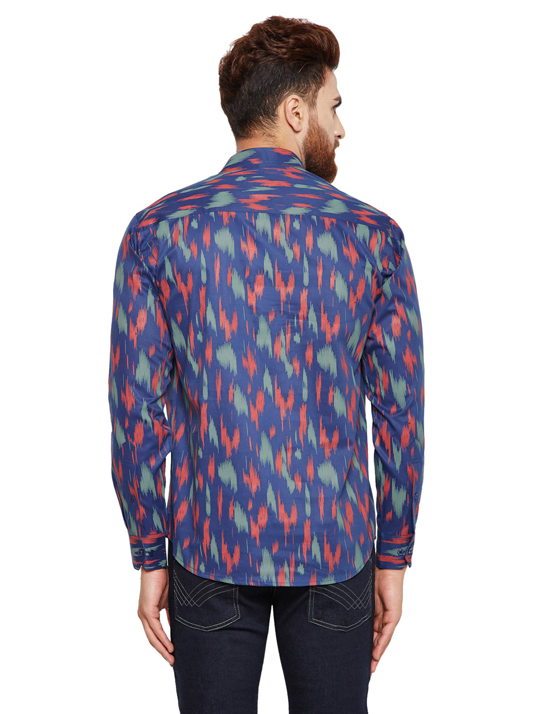 Men Navy Blue Prints Slim Fit Pure Cotton Formal Shirt