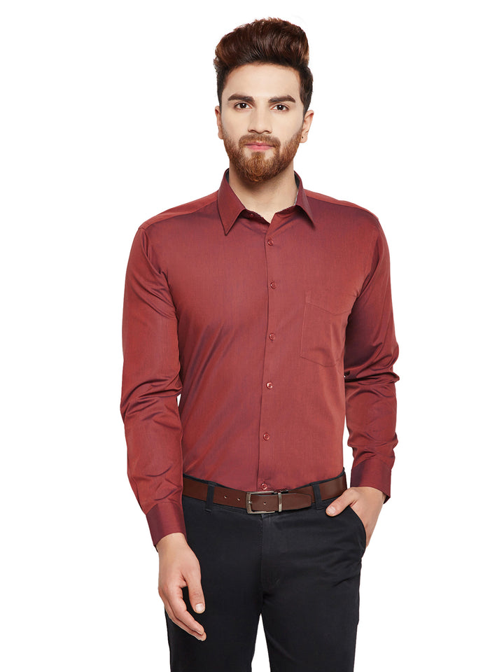 Men Maroon Solid Slim Fit Pure Cotton Formal Shirt