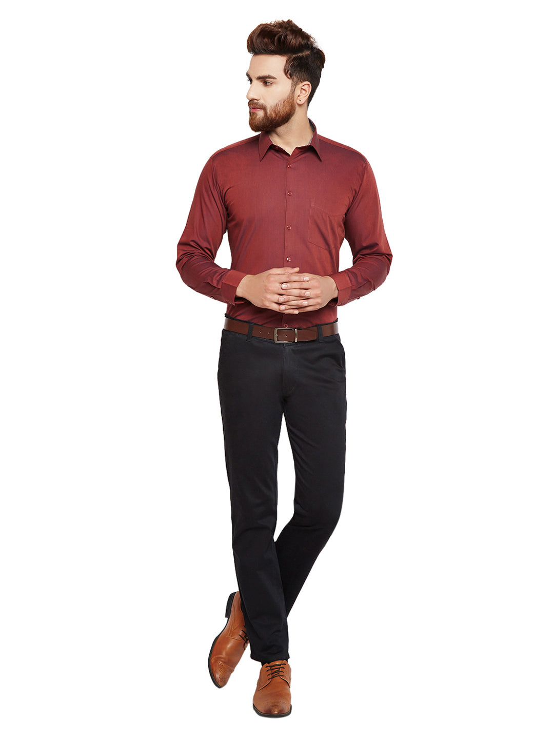 Men Maroon Solid Slim Fit Pure Cotton Formal Shirt