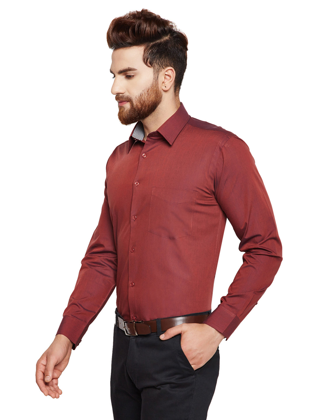 Men Maroon Solid Slim Fit Pure Cotton Formal Shirt