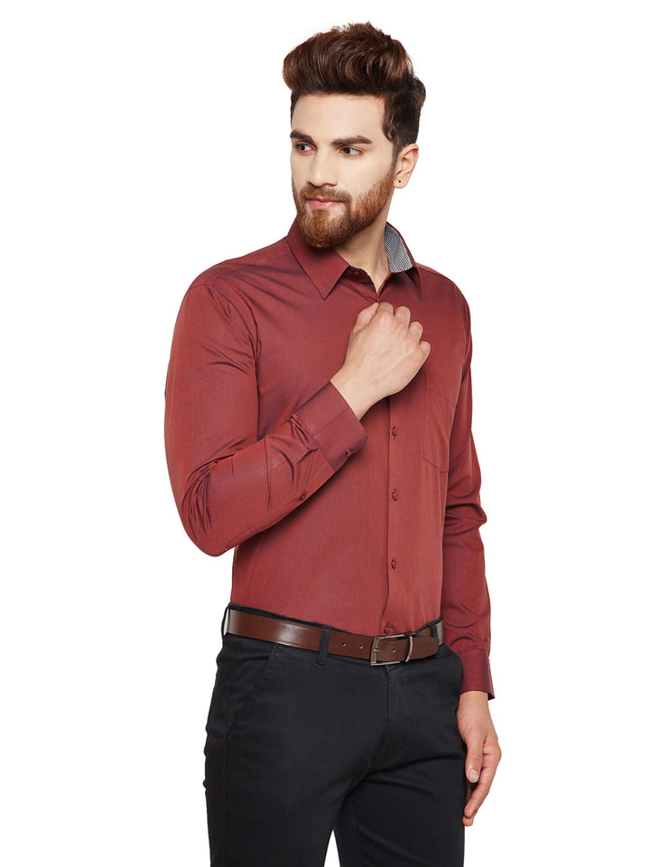 Men Maroon Solid Slim Fit Pure Cotton Formal Shirt