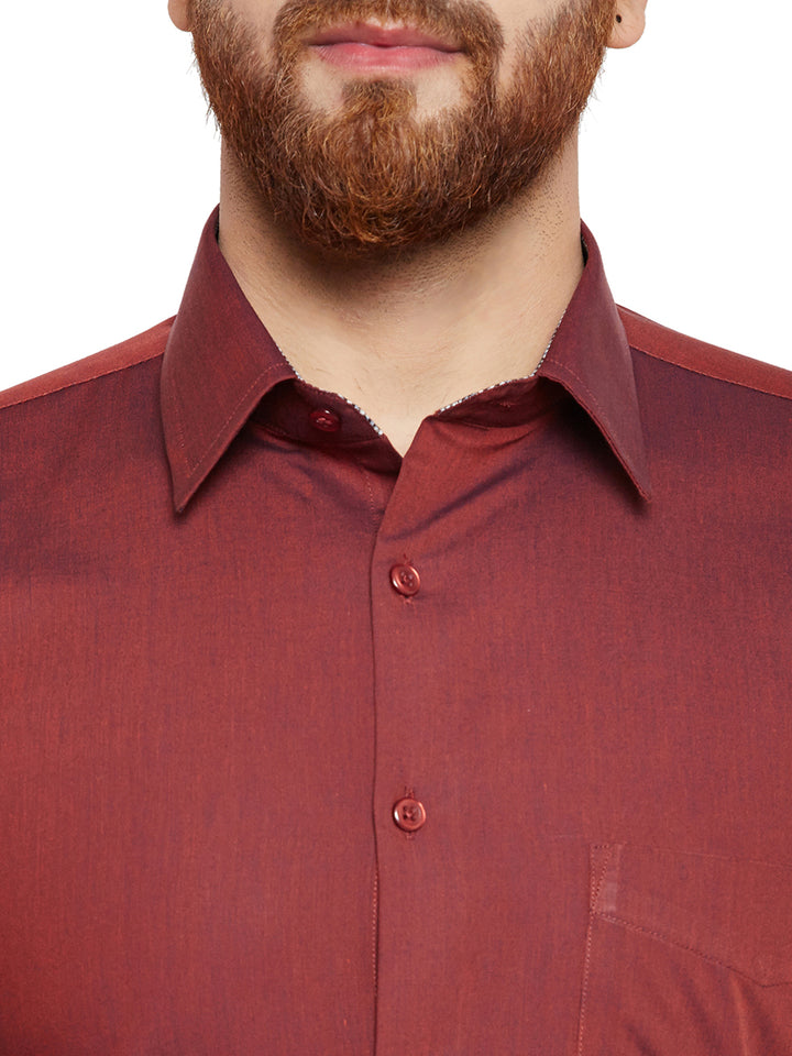Men Maroon Solid Slim Fit Pure Cotton Formal Shirt