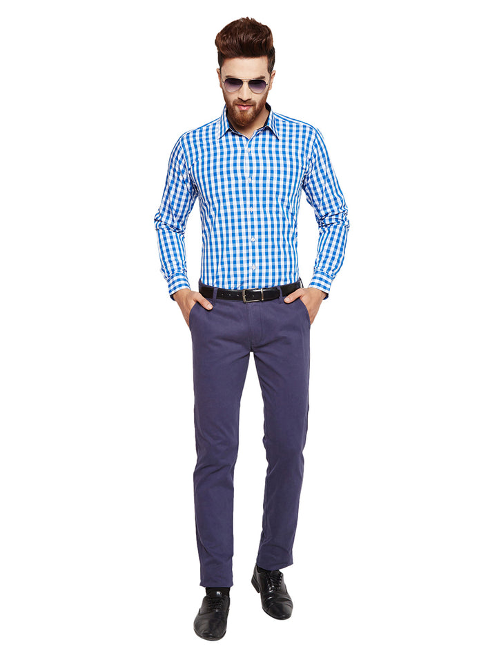 Men Blue Checks Slim Fit Pure Cotton Formal Shirt