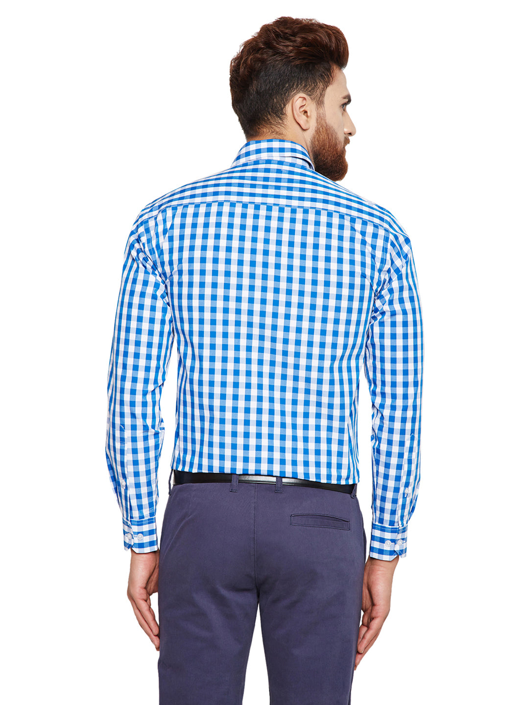 Men Blue Checks Slim Fit Pure Cotton Formal Shirt