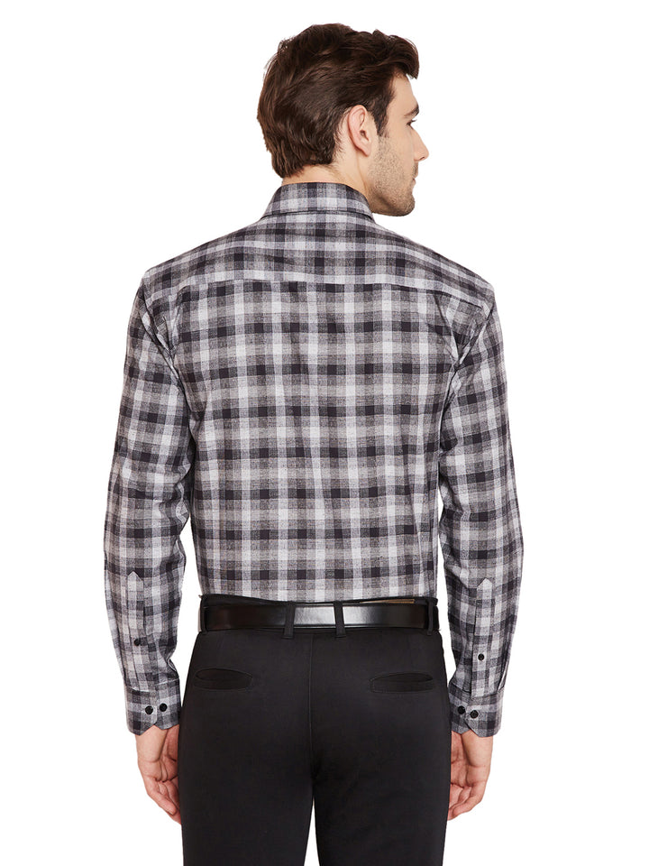 Men Black & Grey Checks Slim Fit Pure Cotton Formal Shirt