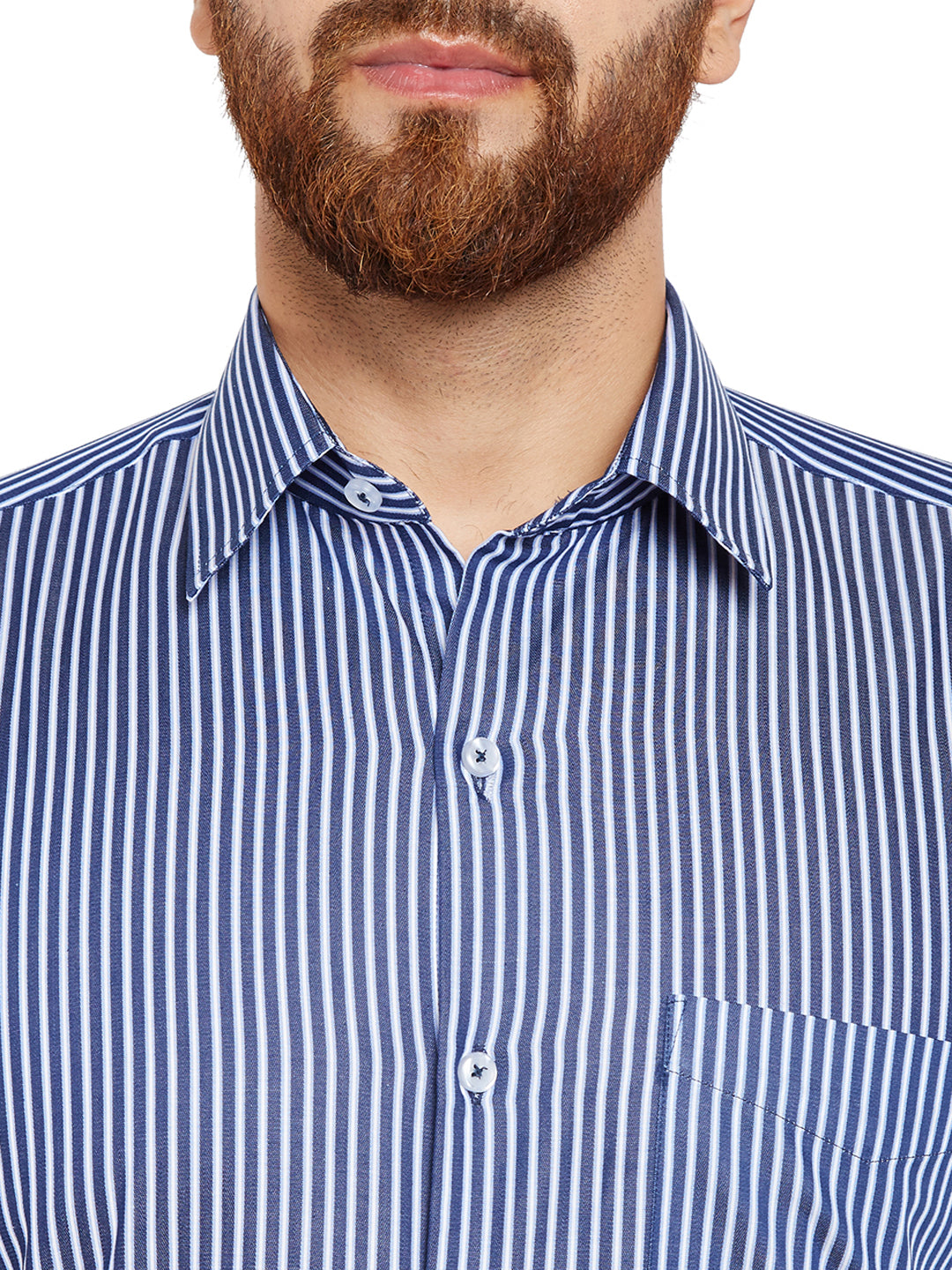 Men Navy Blue Stripes Regular Fit Pure Cotton Formal Shirt