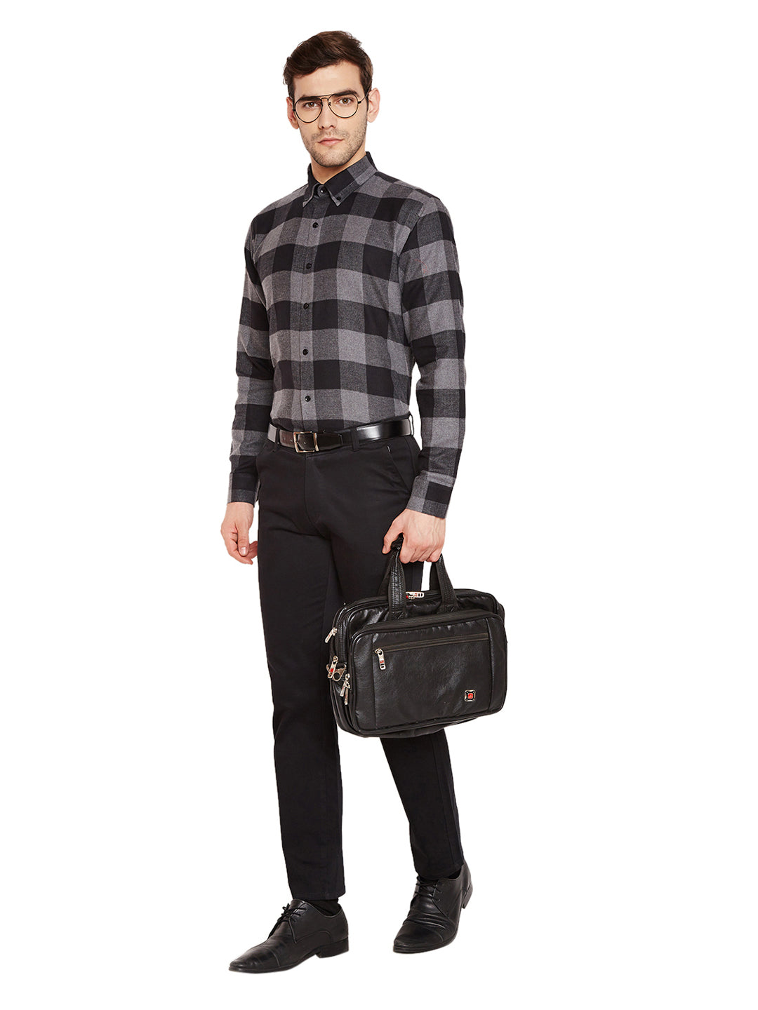 Men Grey & Black Checks Slim Fit Pure Cotton Formal Shirt