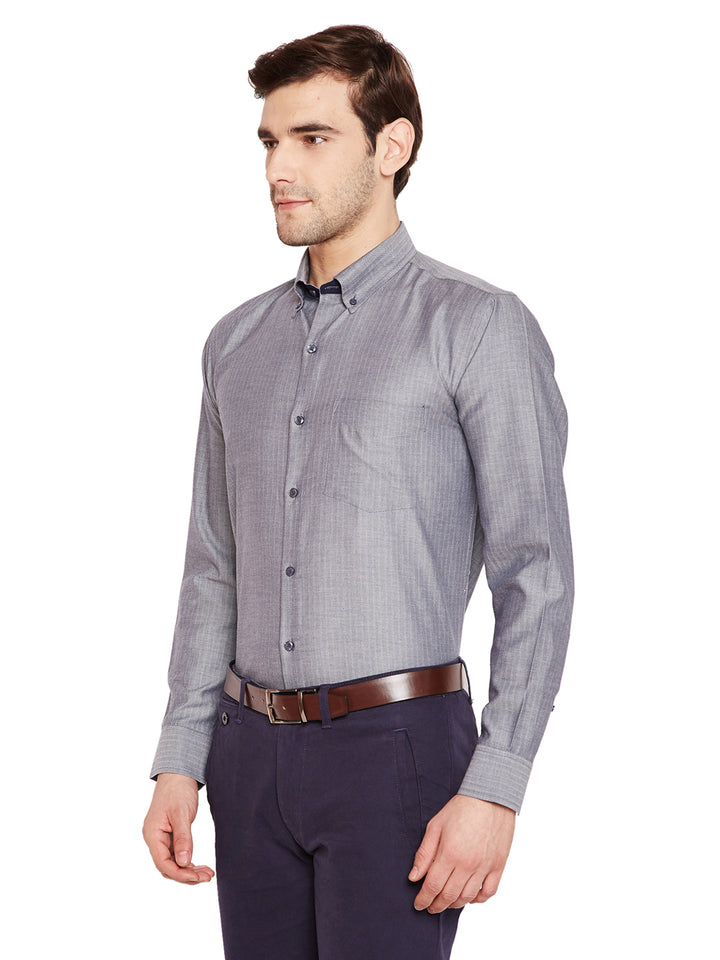 Men Grey Solid Slim Fit Pure Cotton Formal Shirt