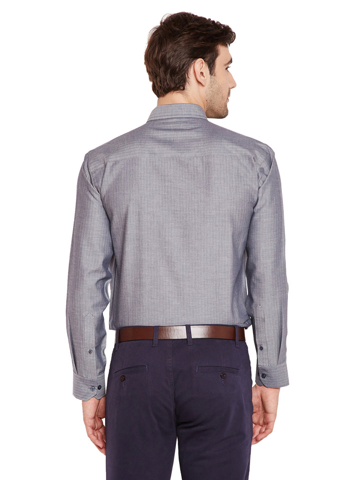 Men Grey Solid Slim Fit Pure Cotton Formal Shirt