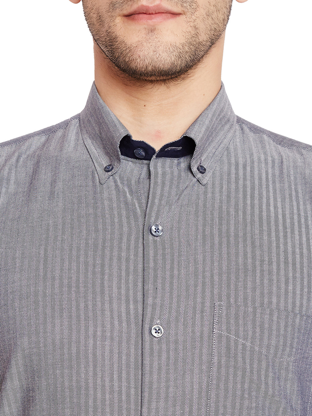 Men Grey Solid Slim Fit Pure Cotton Formal Shirt