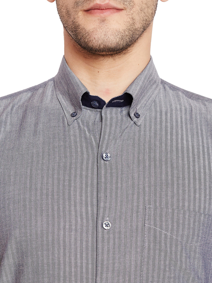 Men Grey Solid Slim Fit Pure Cotton Formal Shirt