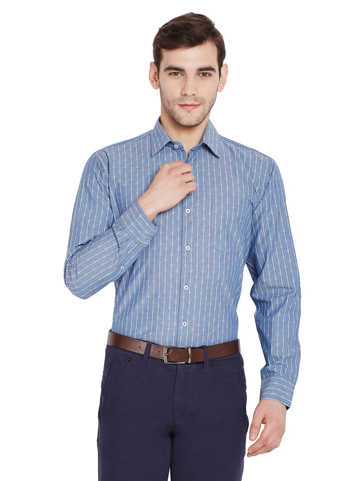 Men Blue Stripes Regular Fit Pure Cotton Formal Shirt
