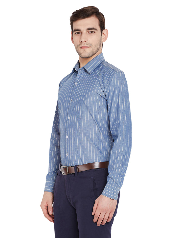 Men Blue Stripes Regular Fit Pure Cotton Formal Shirt