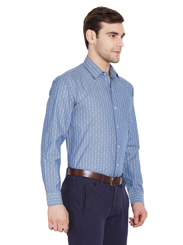Men Blue Stripes Regular Fit Pure Cotton Formal Shirt