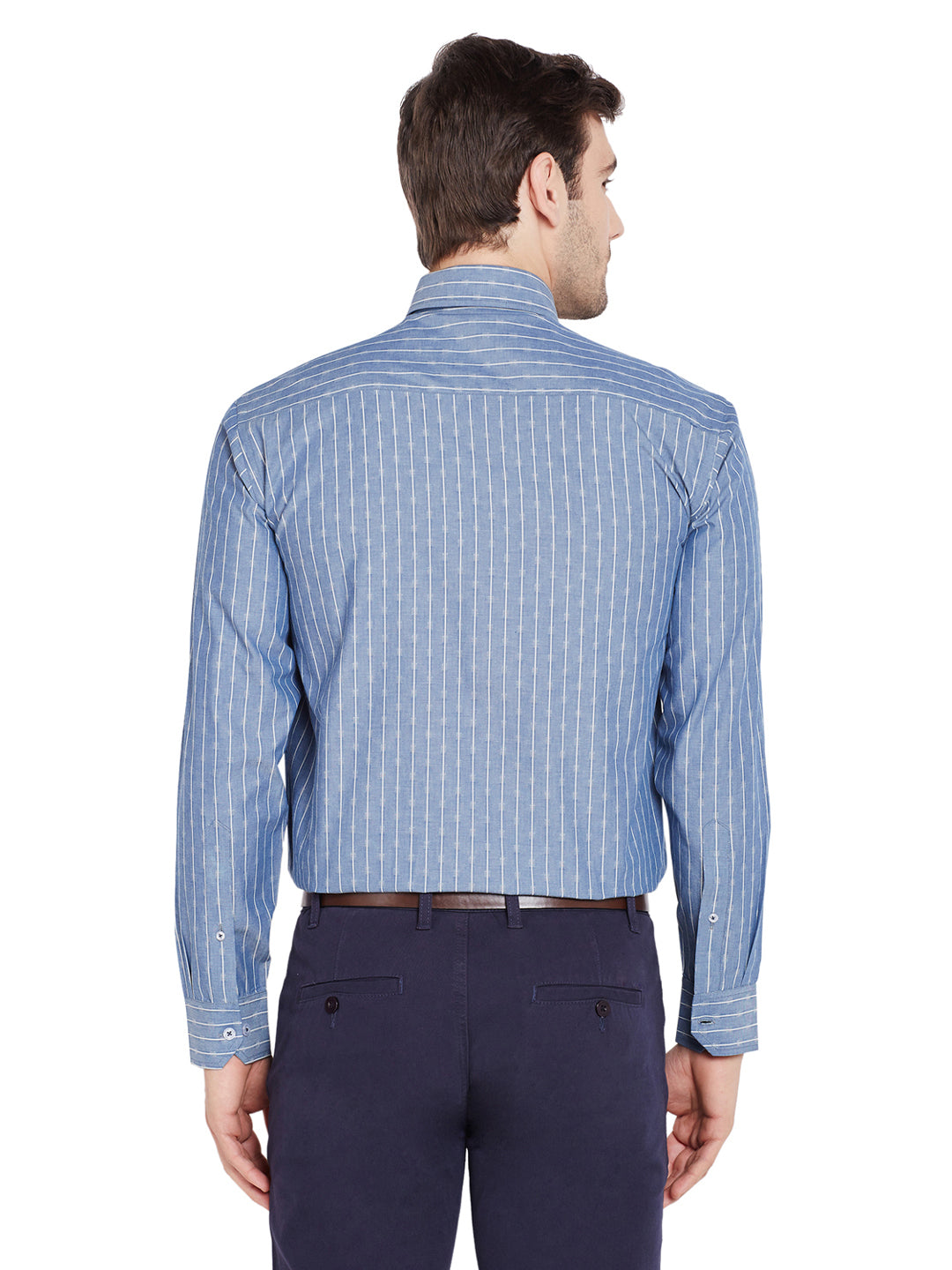 Men Blue Stripes Regular Fit Pure Cotton Formal Shirt