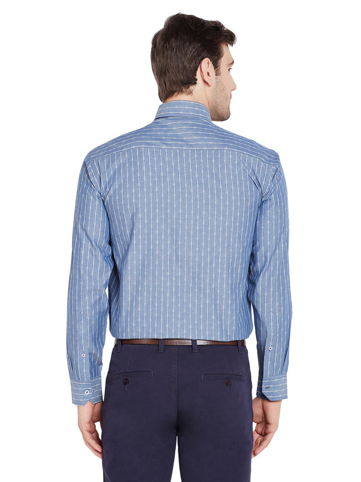 Men Blue Stripes Regular Fit Pure Cotton Formal Shirt