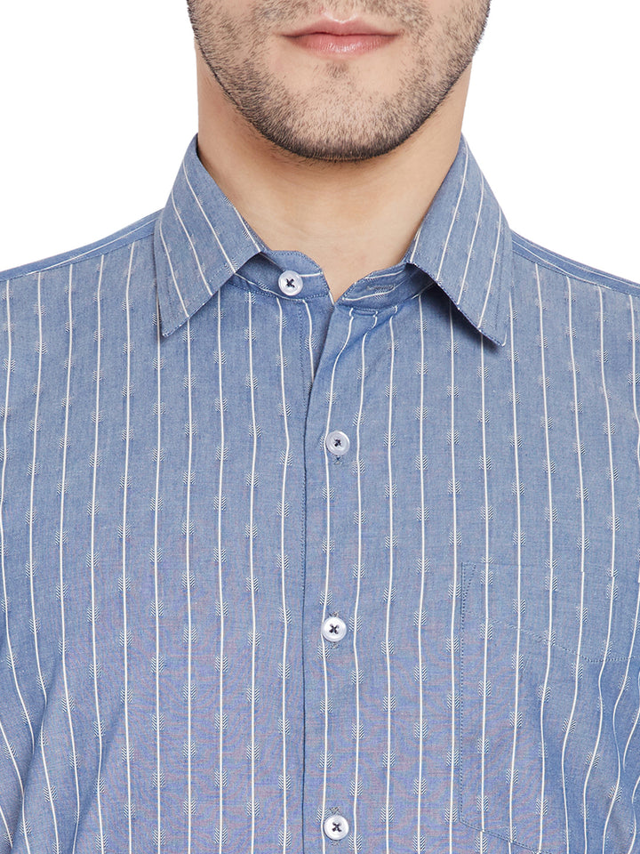 Men Blue Stripes Regular Fit Pure Cotton Formal Shirt