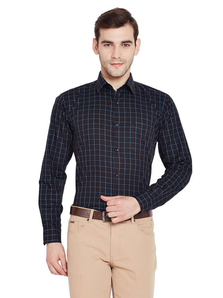 Men Black Checks Slim Fit Pure Cotton Formal Shirt