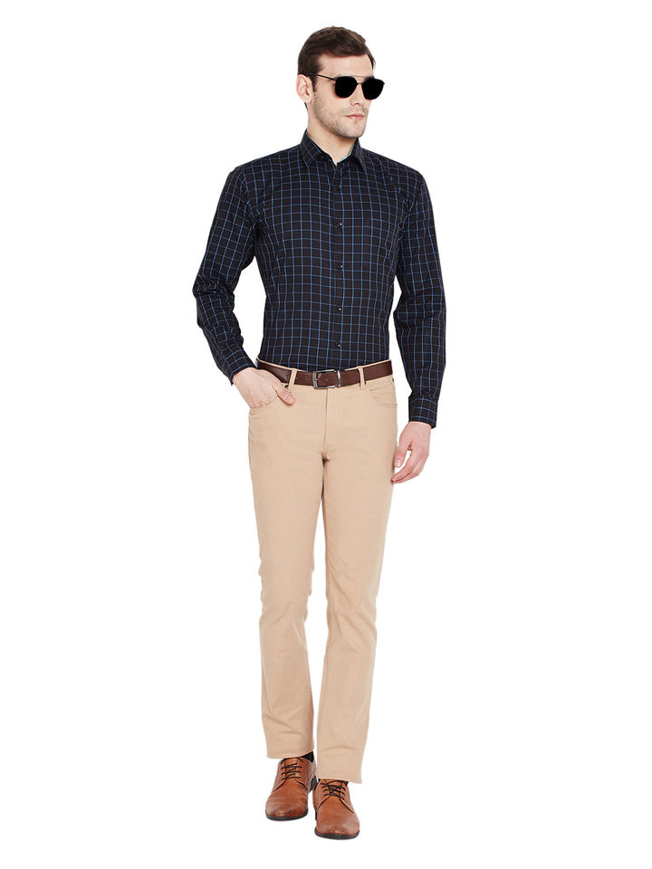 Men Black Checks Slim Fit Pure Cotton Formal Shirt