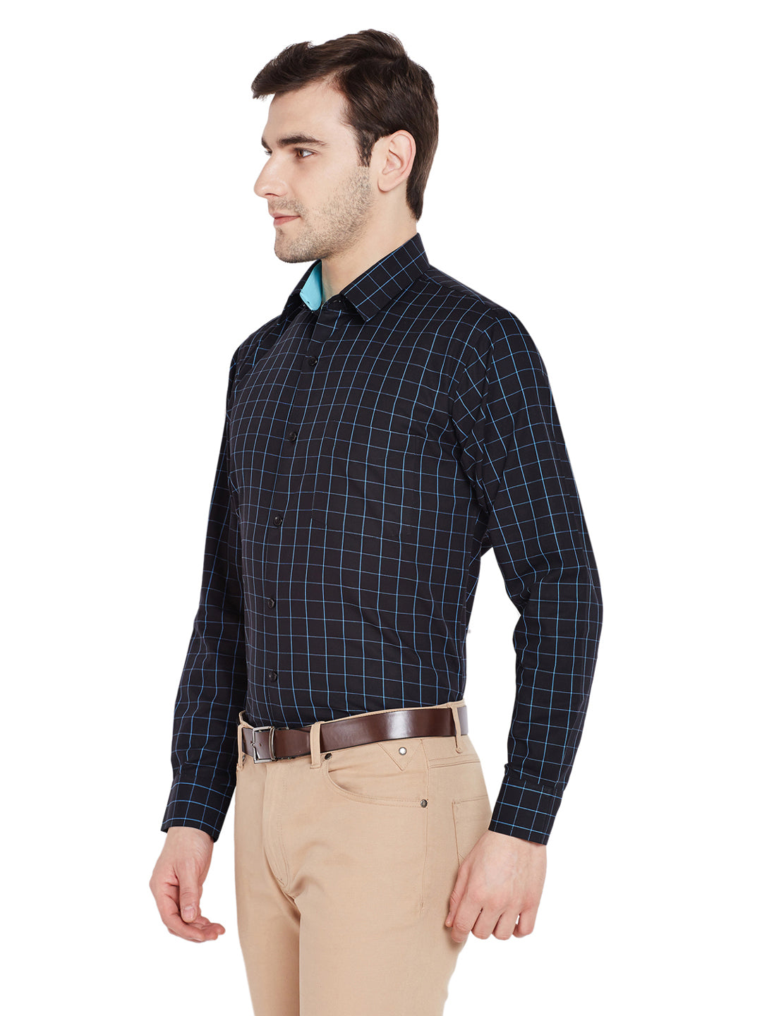 Men Black Checks Slim Fit Pure Cotton Formal Shirt
