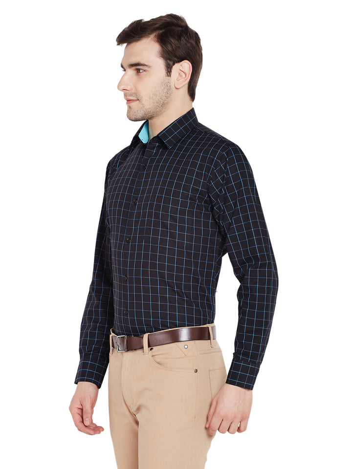 Men Black Checks Slim Fit Pure Cotton Formal Shirt