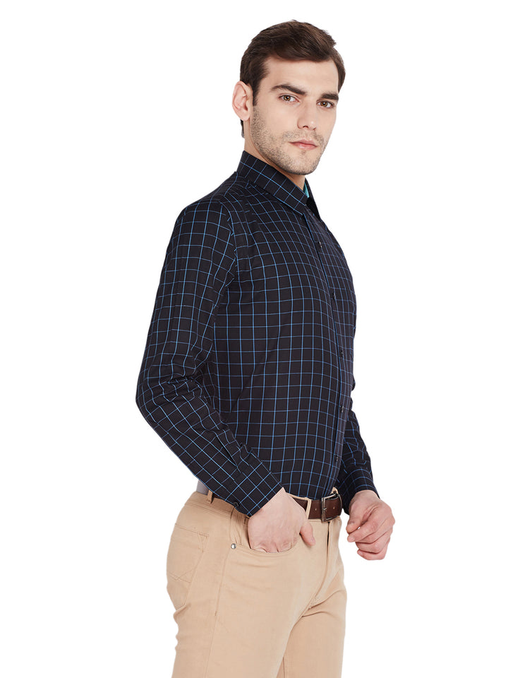 Men Black Checks Slim Fit Pure Cotton Formal Shirt
