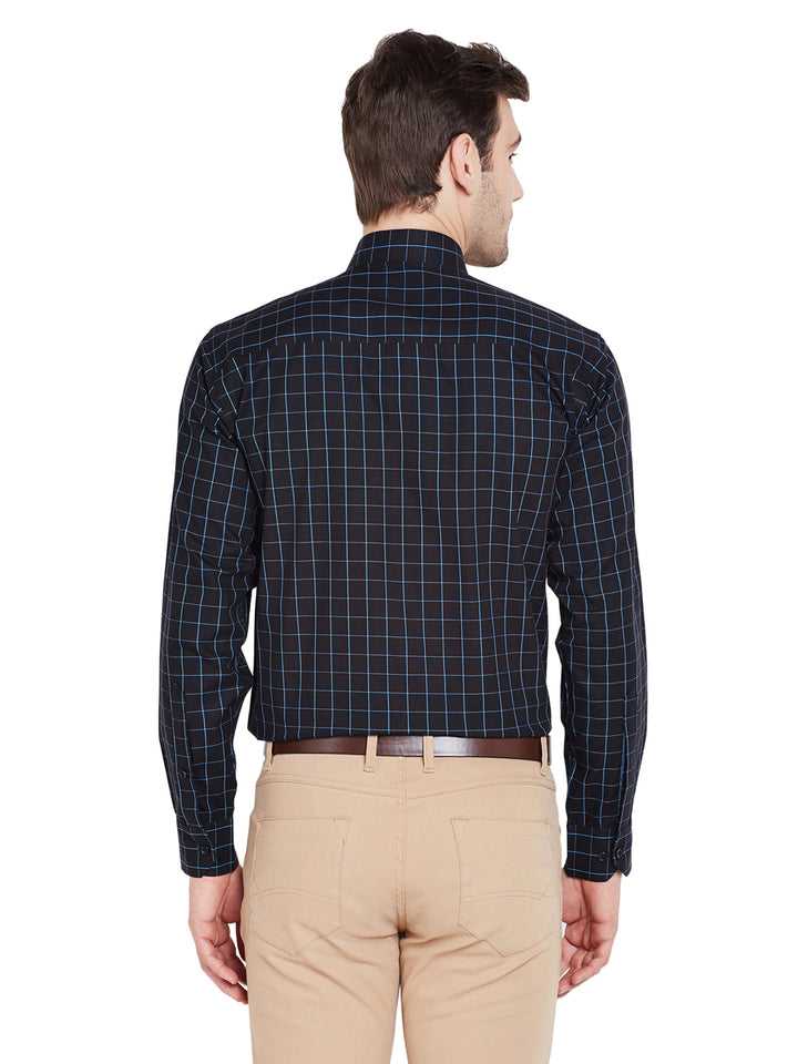 Men Black Checks Slim Fit Pure Cotton Formal Shirt