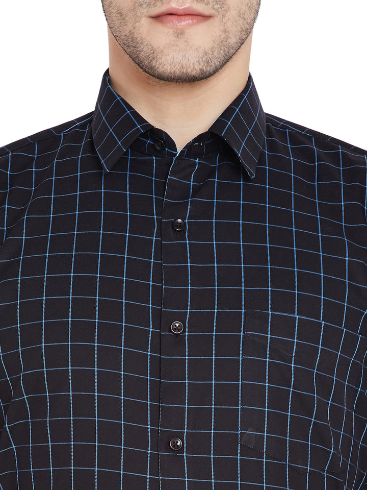 Men Black Checks Slim Fit Pure Cotton Formal Shirt