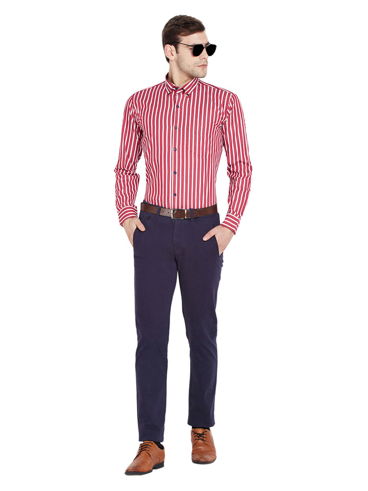 Men Red Stripes Slim Fit Pure Cotton Formal Shirt