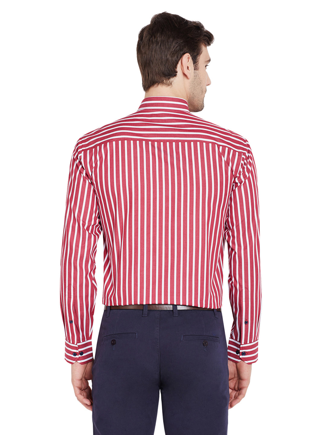 Men Red Stripes Slim Fit Pure Cotton Formal Shirt