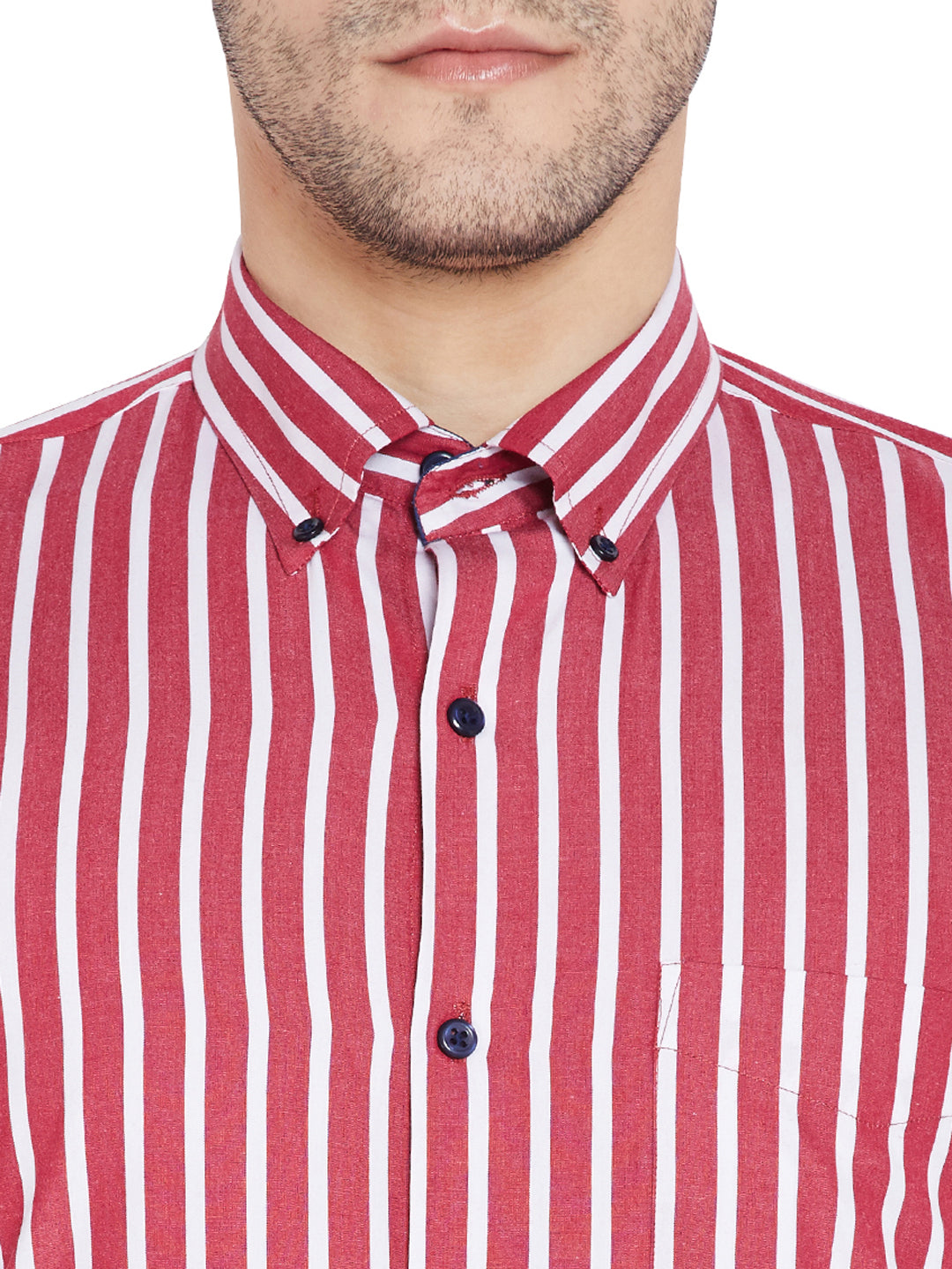 Men Red Stripes Slim Fit Pure Cotton Formal Shirt