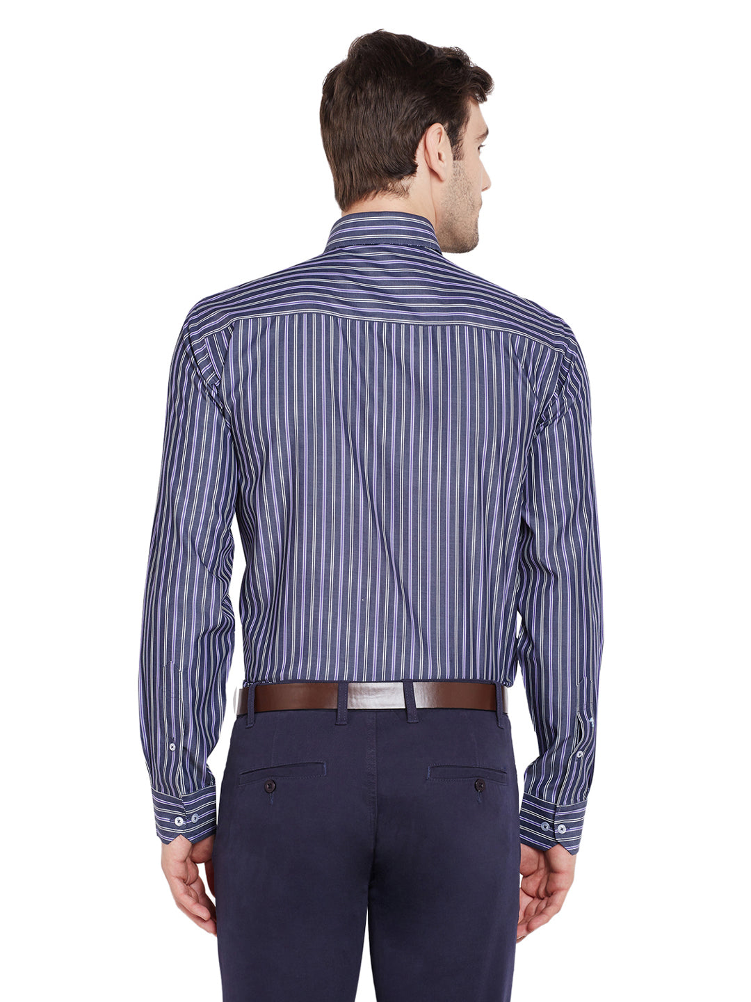 Men Grey Stripes Slim Fit Pure Cotton Formal Shirt