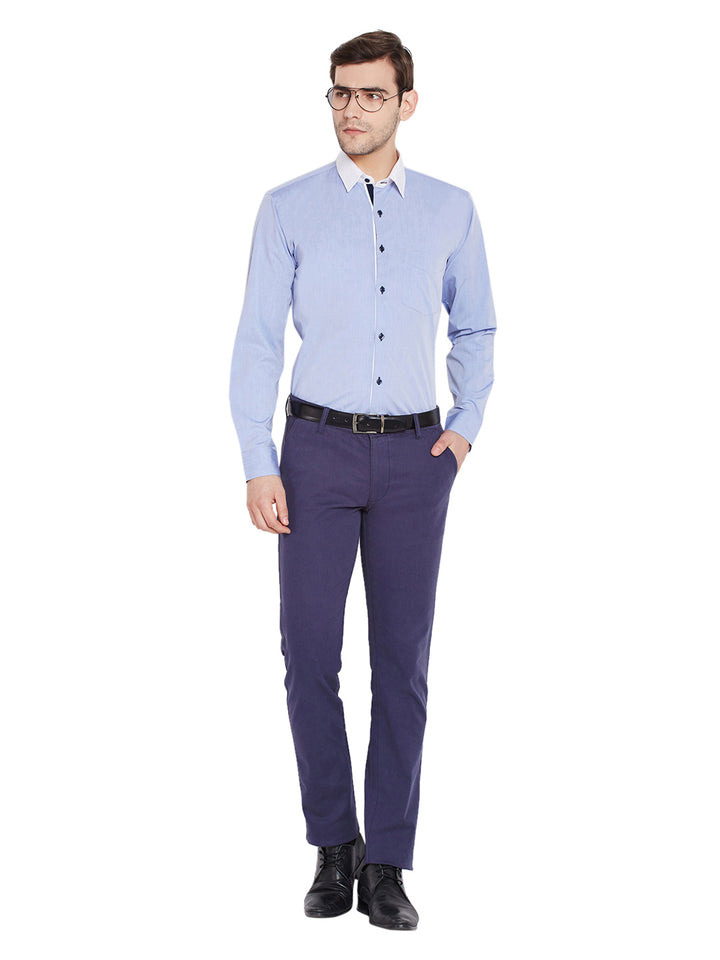 Men Sky Blue Solid Slim Fit Pure Cotton Formal Shirt