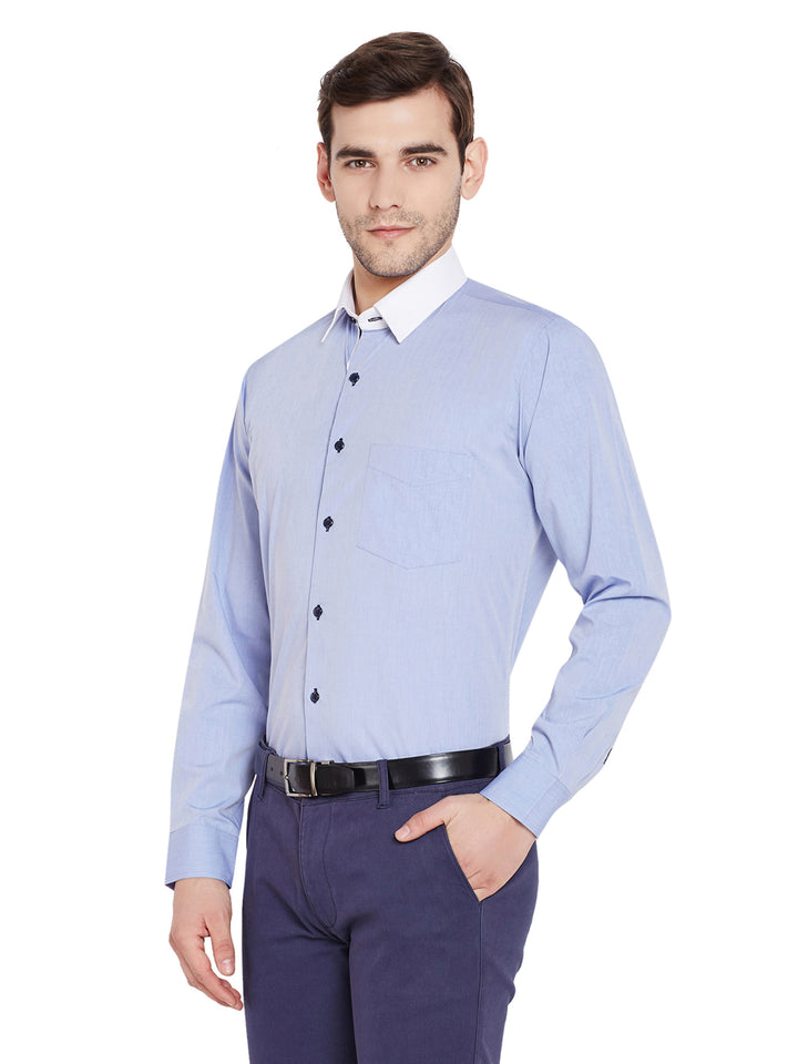 Men Sky Blue Solid Slim Fit Pure Cotton Formal Shirt