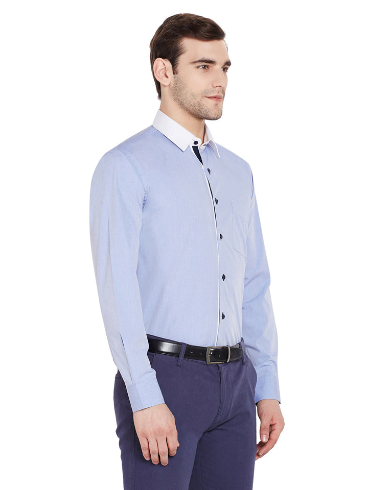 Men Sky Blue Solid Slim Fit Pure Cotton Formal Shirt