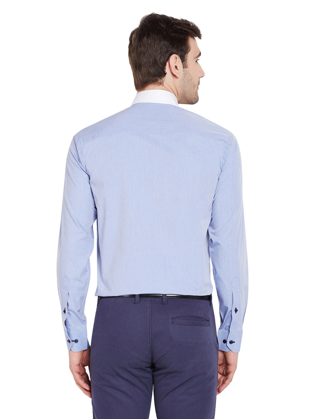 Men Sky Blue Solid Slim Fit Pure Cotton Formal Shirt