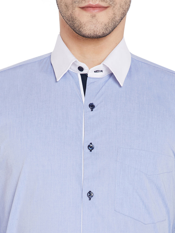Men Sky Blue Solid Slim Fit Pure Cotton Formal Shirt
