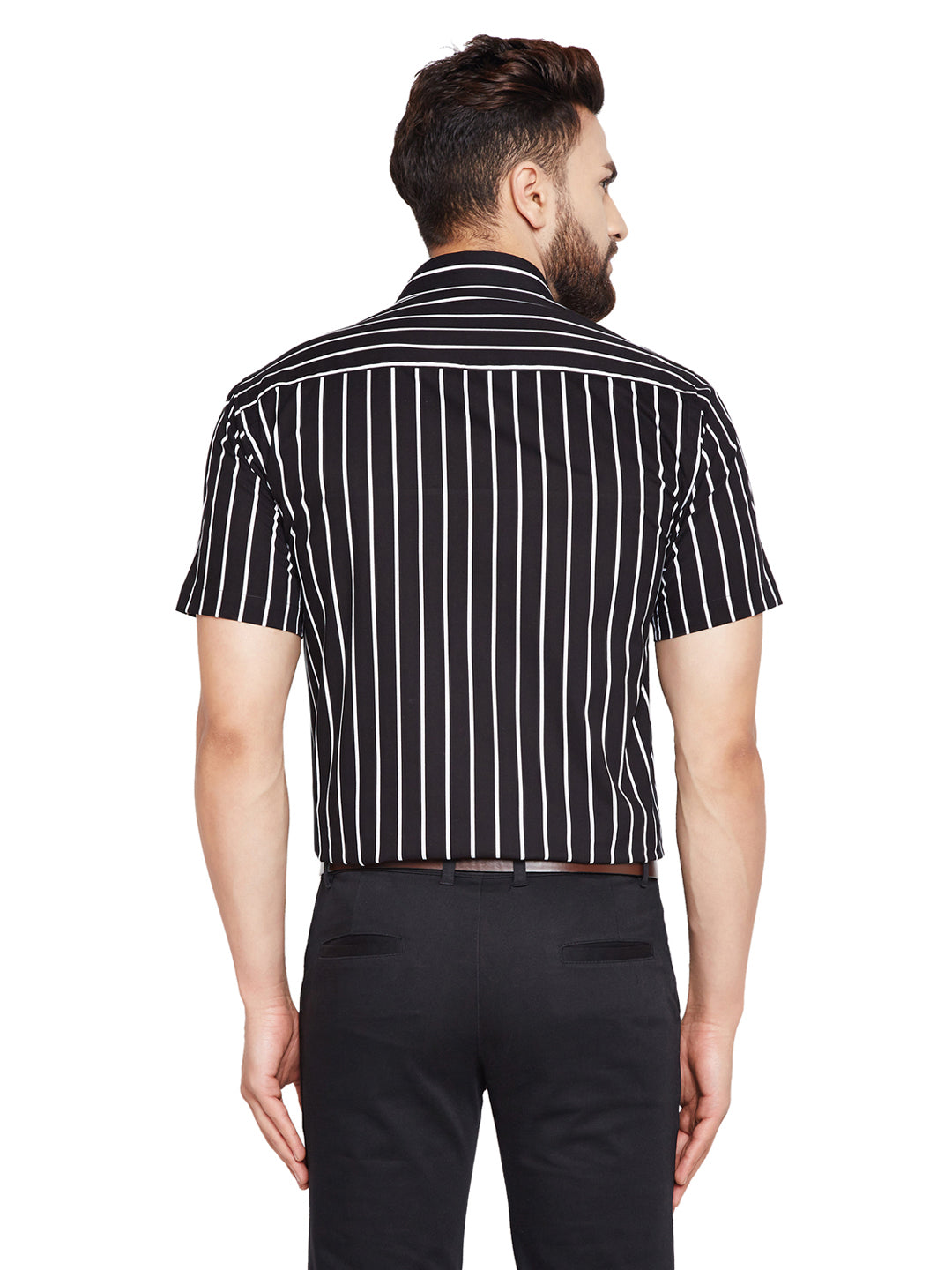 Men Black & White Striped Slim Fit Pure Cotton Formal Shirt