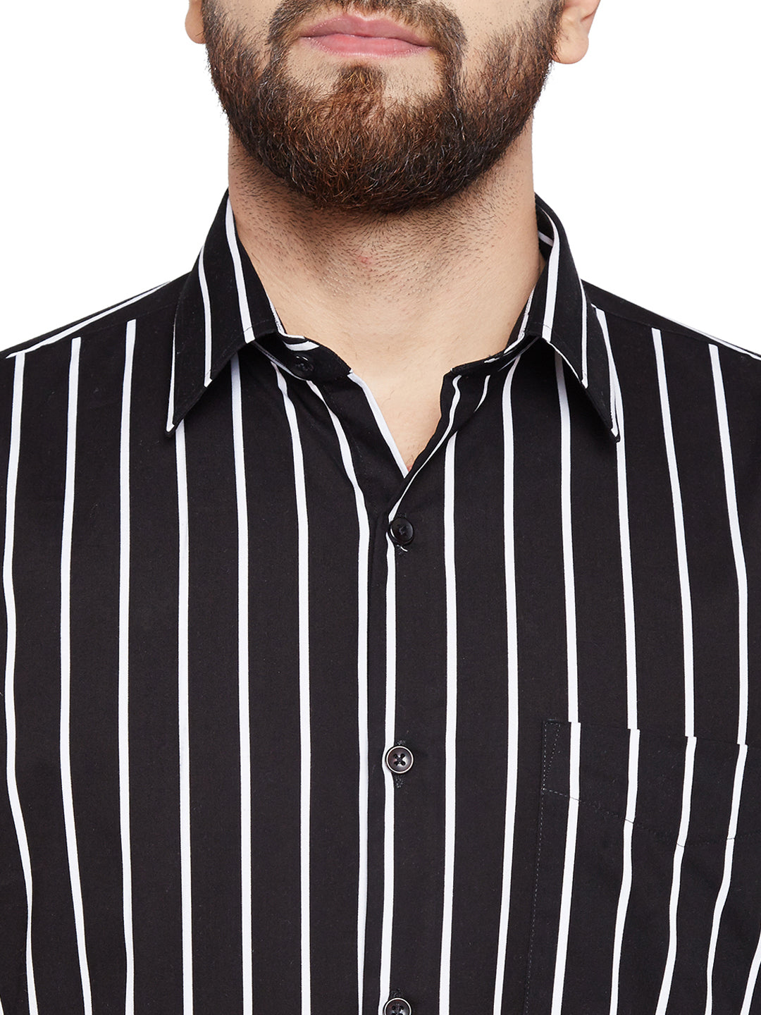 Men Black & White Striped Slim Fit Pure Cotton Formal Shirt
