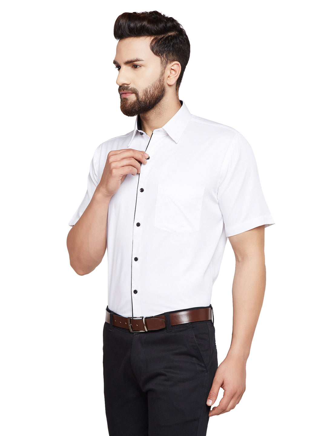 Men White Solid Slim Fit Pure Cotton Formal Shirt