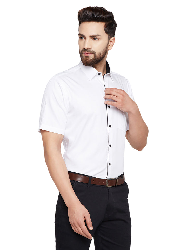 Men White Solid Slim Fit Pure Cotton Formal Shirt