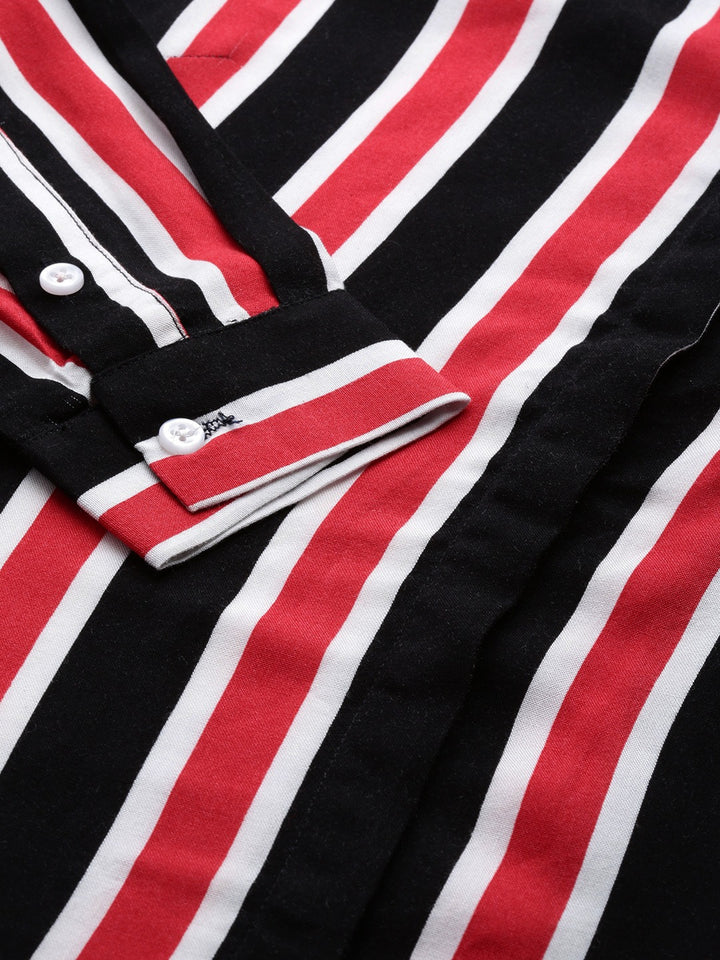 Women Black & Red Stripes Viscose Rayon Slim Fit Formal Shirt