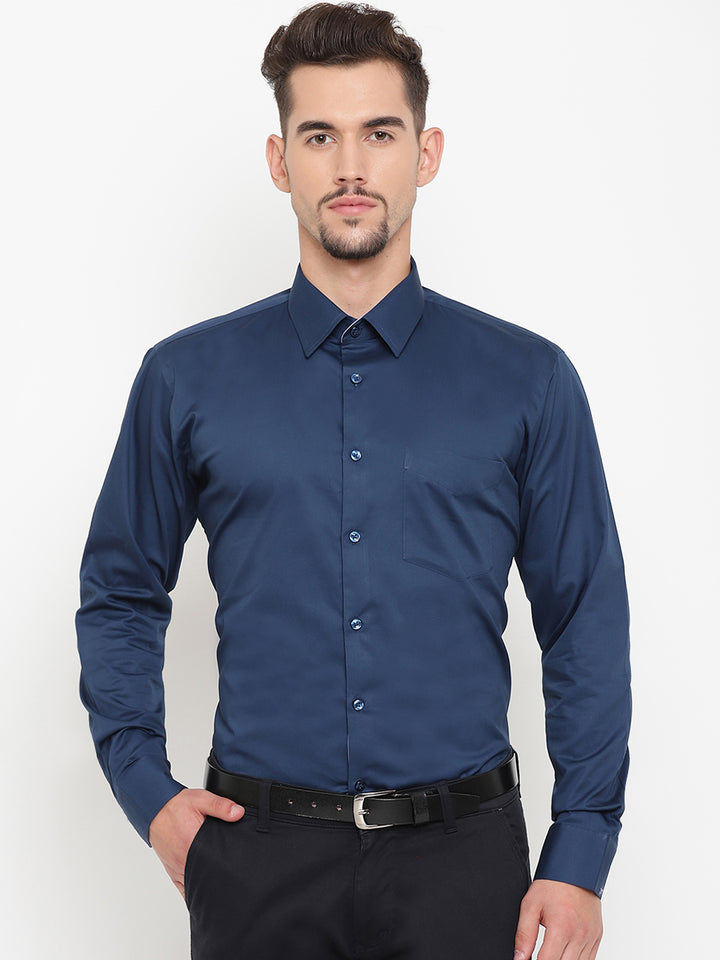 Men Blue Pure Cotton Solid Slim Fit Formal Shirt