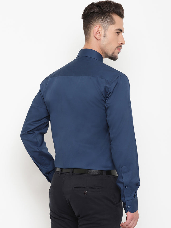 Men Blue Pure Cotton Solid Slim Fit Formal Shirt