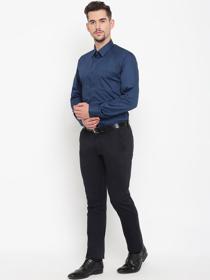 Men Blue Pure Cotton Solid Slim Fit Formal Shirt