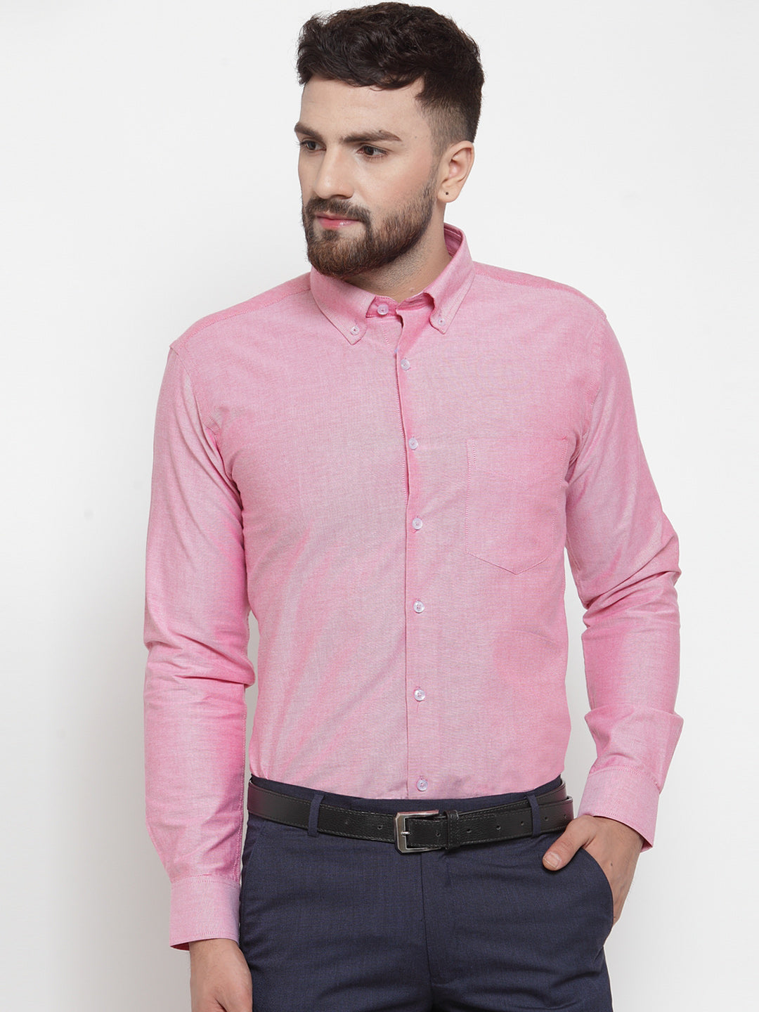 Men Coral Pure Cotton Solid Slim Fit Formal Shirt
