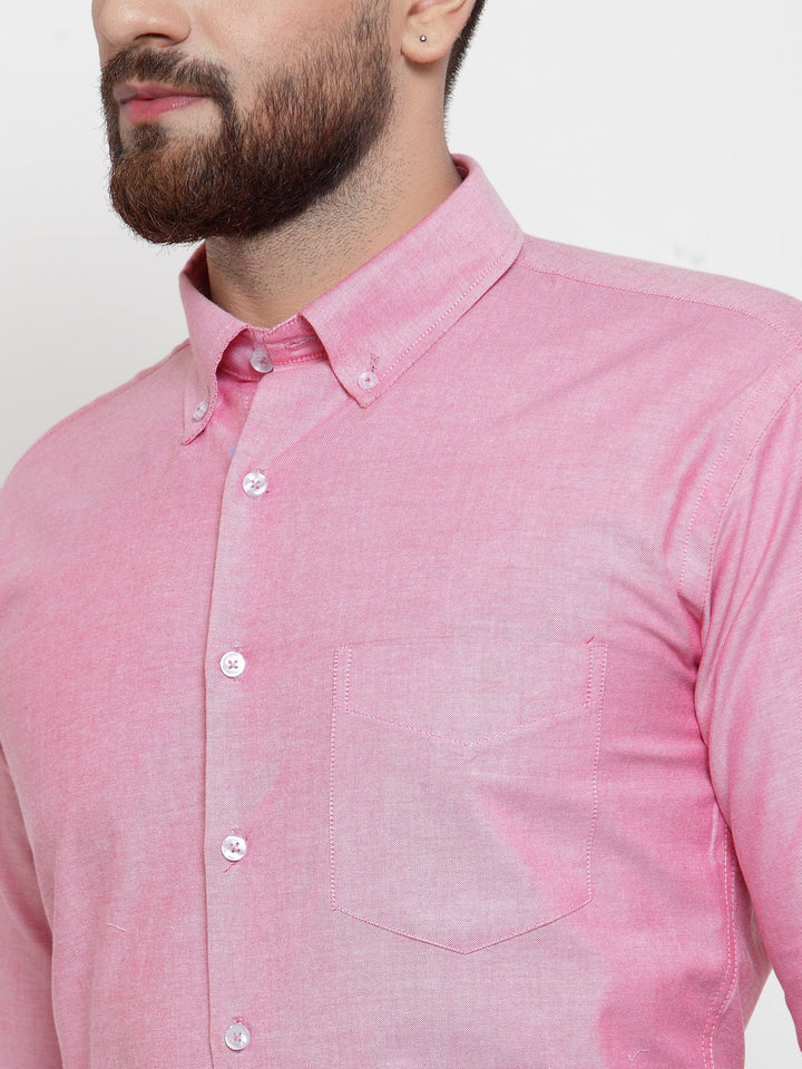 Men Coral Pure Cotton Solid Slim Fit Formal Shirt